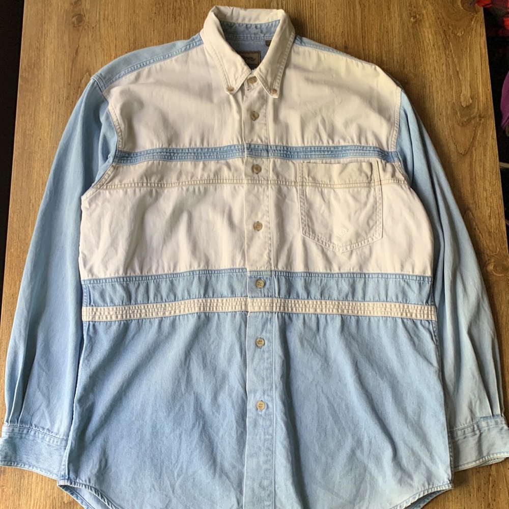 Vintage Roper Chambray Two-Tone Light Blue and White Button-Up Shirt - Picture 3 of 6